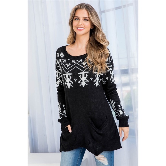 Round neck pocket detail Holiday pattern sweater - Picture 9 of 9